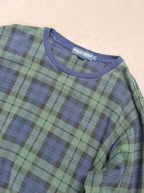 Vintage 90s Polo Golf Ralph Lauren Green and Blue Plaid Crewneck Sweatshirt